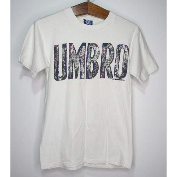 Men's Vintage Umbro White Graphic Short Sleeve T-shirt Size Small Made In USA - Picture 1 of 6